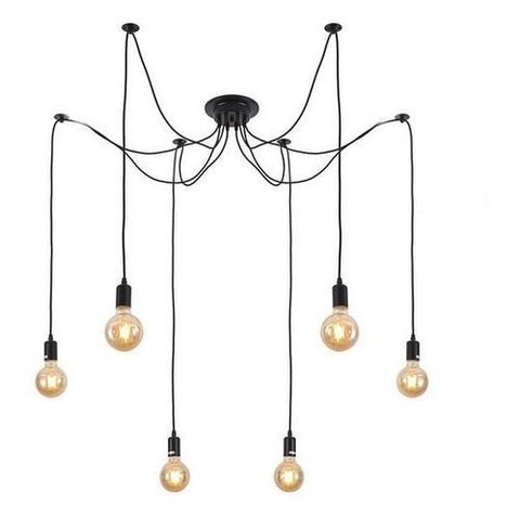 Lustre Pendente Aranha Preto Thomas Edison para 6 Lâmpadas Luxo Moderno Inl82