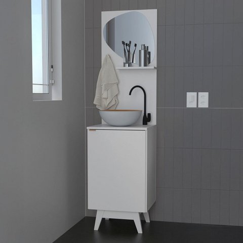 Armário de Banheiro 1 Porta 1 Prateleira com Espelho Bn3684 Branco - Tecno Mobili