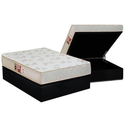 Cama Box Baú Casal: Colchão Espuma Castor D33 Sleep Max Relax + Base CRC Suede Black(138x188)
