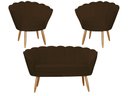 Ver imagem 1 de Kit Namoradeira + 2 Poltronas Decorativa Pétala Suede Marrom Pés Madeira Ms Decor