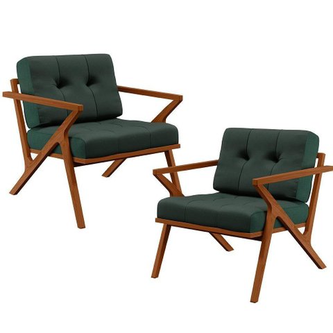 Kit 02 Poltronas Com Cintas Corano Laís Linho Verde Musgo