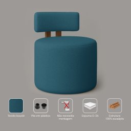 Poltrona Decorativa Organica Almyra - Tecido Boucle - Azul Turquesa Escuro - 5