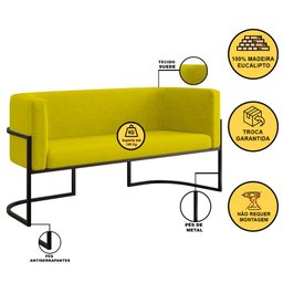 Sofá Namoradeira 2 Lugares Moderna Base Metal Black – Balaqui Cor:amarelo - 2