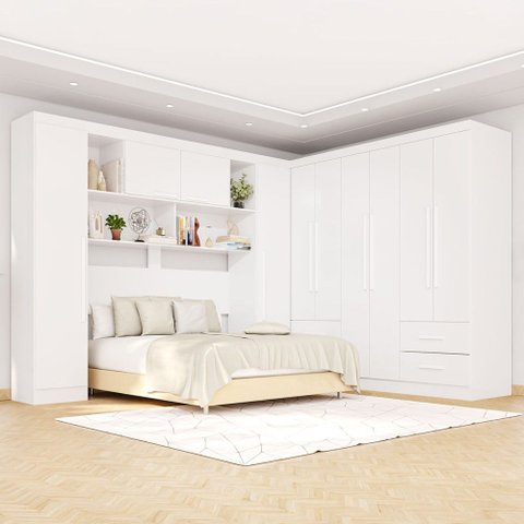 Guarda-roupa Casal Modulado Andorra 10 Portas 4 Gavetas Branco - Pnr Móveis