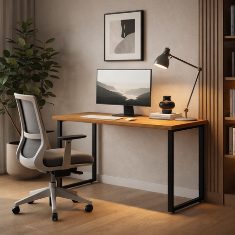 Escrivaninha Mesa Moderna 90cm Industrial Gamer Pc MDF:Canela