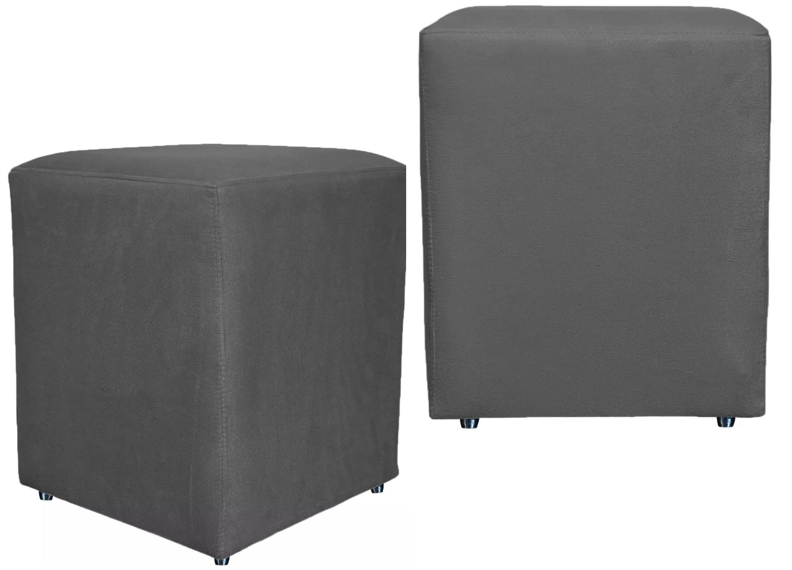 Kit 2 Puffs Quadrado Cubo Banqueta Decorativo Utilize - Cinza