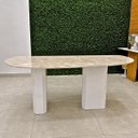 Ver imagem 2 de Mesa de Jantar Orgânica Cora 140x90cm Base Dupla - Mármore Travertino
