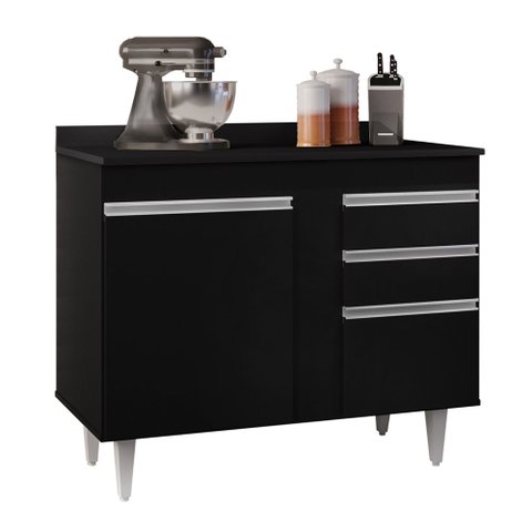 Balcão de Cozinha Lavanderia com Tampo 02 Gavetas Bia 100 cm - D’Rossi Preto
