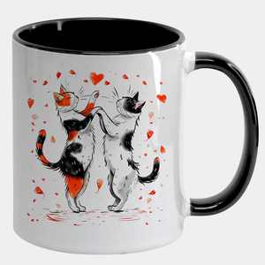 Caneca Branca com Interna Preta Y5 Casal Gatinhos Valsa Amor 2