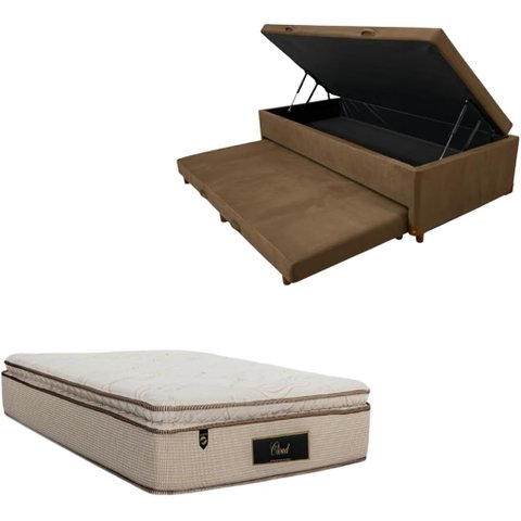 Bicama Box Baú Solteiro com Colchão Cloud Molas Ensacadas 32cm Suede Marrom sem Cabeceira