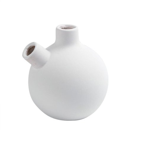 Vaso Decorativo 11,5 Cm Detalhe Formas Retas em Ceramica Branco