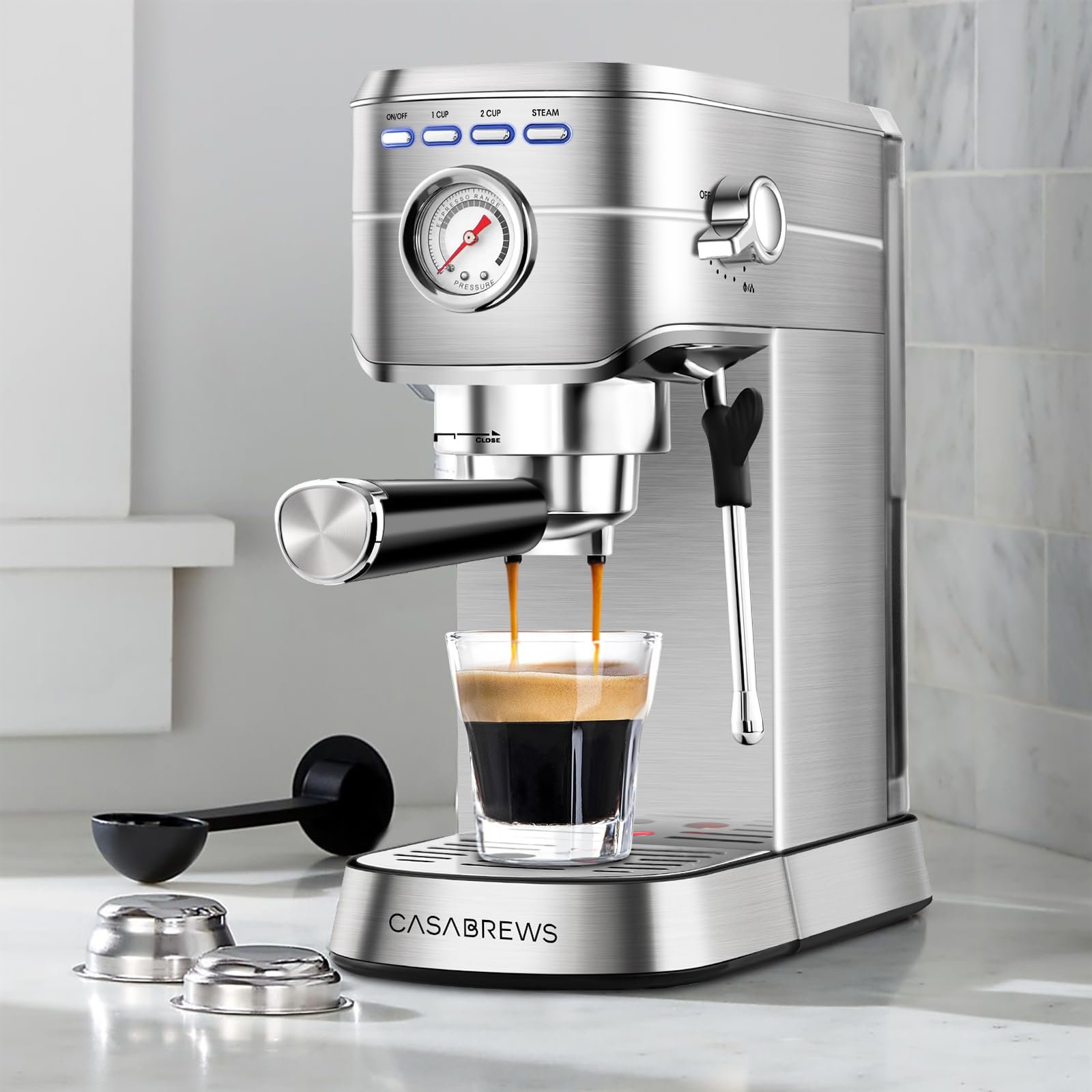 Casabrews Máquina de Espresso 20 Bar com Vaporizador de Leite (prata) - 9