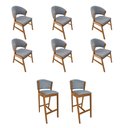 Ver imagem 1 de Kit 6 Cadeiras de Jantar Debora Madeira Maciça com 2 Banquetas Ana Cerejeira Premium Linho Cinza