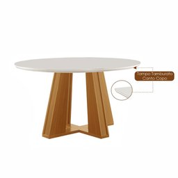 Sala de Jantar Madri Redonda 1,10 X 1,10 M com 4 Cadeiras Lottus Linho Bege Lj Móveis - 4