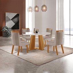 Sala de Jantar Madri Redonda 1,10 X 1,10 M com 4 Cadeiras Lottus Linho Bege Lj Móveis - 2