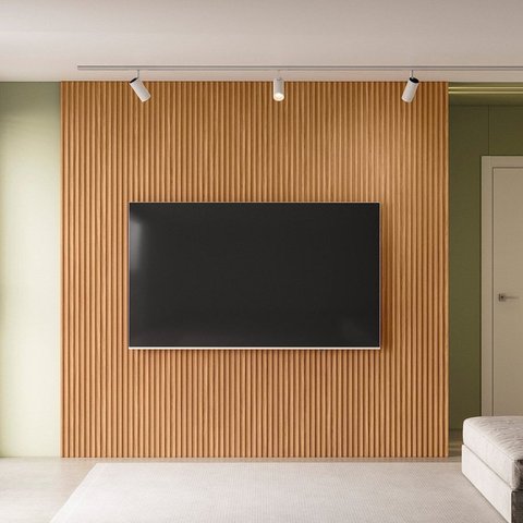 Painel Ripado para TV até 84 Polegadas 100% MDF 258cmx250cm Modular 2.6 Marrom Nature Fosco
