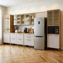 Ver imagem 1 de Cozinha Completa Modulada 7 Peças com Vidro Reflecta 15 Portas 6 Gavetas Nobre Bege/Cinamomo/Off White