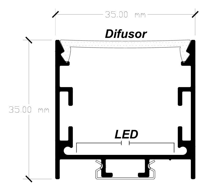 Luminária Led Pendente Perfil 35x35mm 1.50 Metros 36w - Preto - 4000k - 5