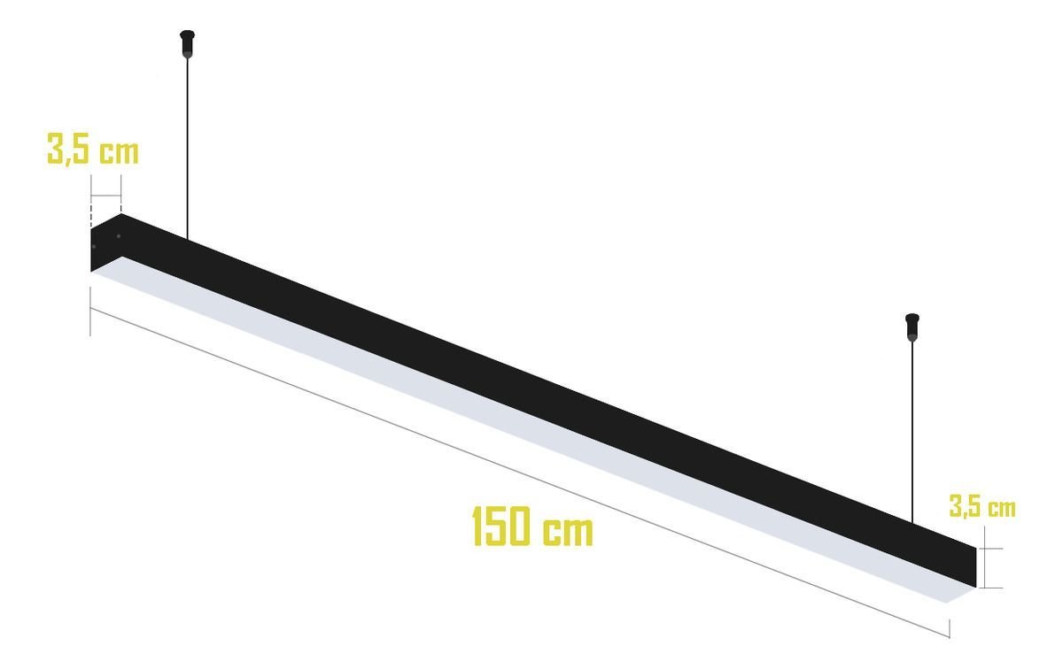 Luminária Led Pendente Perfil 35x35mm 1.50 Metros 36w - Preto - 4000k - 2