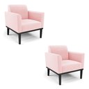Ver imagem 1 de Kit 2 Poltronas Decorativas Isabella Pés Fixo em Madeira Preto Suede Rosa Bebê G19 - Gran Belo