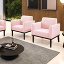 Ver imagem 2 de Kit 2 Poltronas Decorativas Isabella Pés Fixo em Madeira Preto Suede Rosa Bebê G19 - Gran Belo