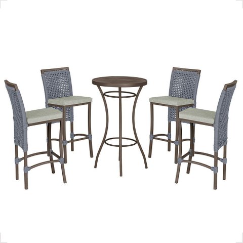 Mesa Bistrô com 4 Banquetas Roma Marrom Corda Náutica Estofado 3 Trama Original