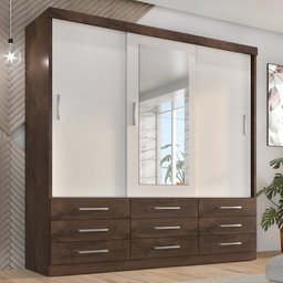 Guarda Roupa Casal Capri 3 Portas Correr 9 Gavetas C/ Espelho - 1