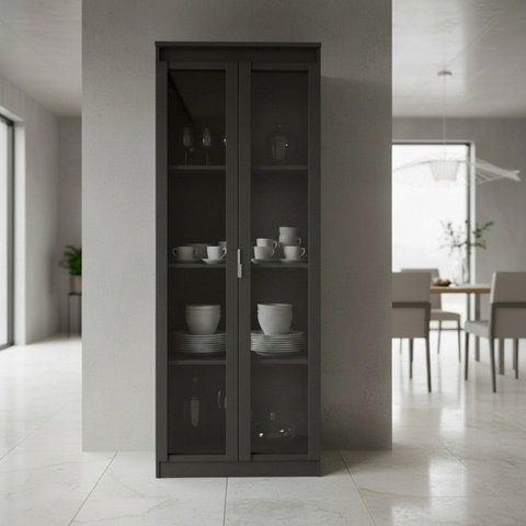 Cristaleira Vertical 2 Portas de Vidro 3 Prateleiras 160,5CMX60CM CR6004 Preto