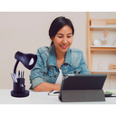 Ver imagem 2 de Luminária de Mesa Estudo Escritório Home Office Articulável Porta Lápis Caneta Bivolt E27:Preta