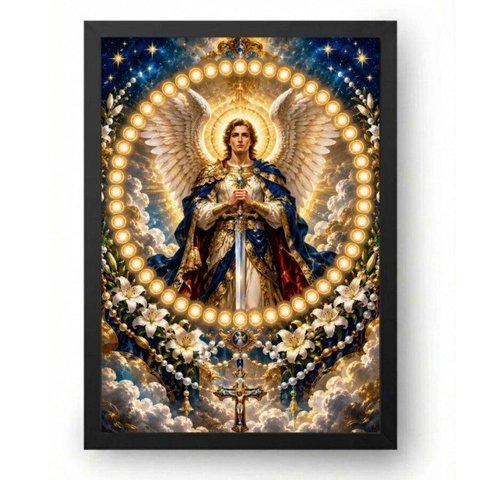 Quadro Coroa Luminosa da Quaresma de São Miguel 21x30cm Moldura Preta