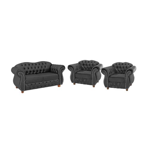 Conjunto Chesterfield Merlo Namoradeira c/ 2 Poltronas - Veludo Cinza Chumbo / decoração, recepção, 
