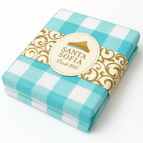 Toalha de Mesa Picnic 4 Lugares Algodão 1,40 x 1,40 m Azul Turquesa Santa Sofia