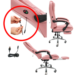Cadeira Presidente Rosa com Massagem Couro Ecológico Home Office - 5