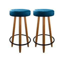 Kit com 2 Banquetas Altas Camila para Bancada Bar Cozinha Balcão com Pés Palito Madeira Azul Turques - 1