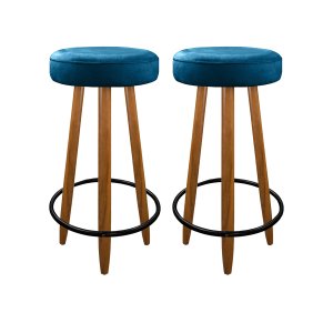 Kit com 2 Banquetas Altas Camila para Bancada Bar Cozinha Balcão com Pés Palito Madeira Azul Turques