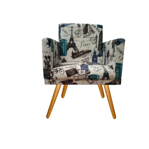 Poltrona Decorativa Bia Suede Paris Azul Pés Madeira Ms Decor