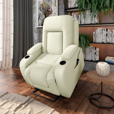 Poltrona do Papai Reclinável Massagem e Aquecimento com Elevação Idoso Lift 150° 2 Porta Copos Mark 