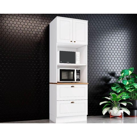 Paneleiro de Cozinha Modulado Americana C/ 2 Portas e 2 Gavetas (2 Fornos) 71.5cm Branco/naturehenn