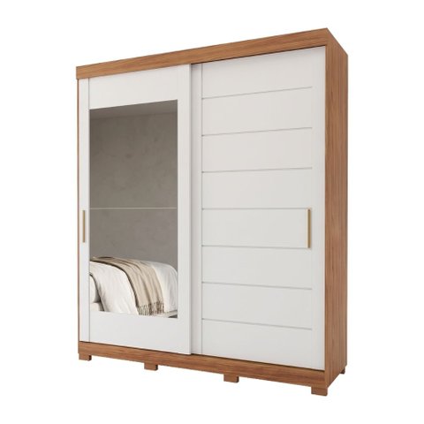 Guarda Roupas Casal 2 Portas de Correr 4 Gavetas Frisado com Espelho 100% MDF Flower
