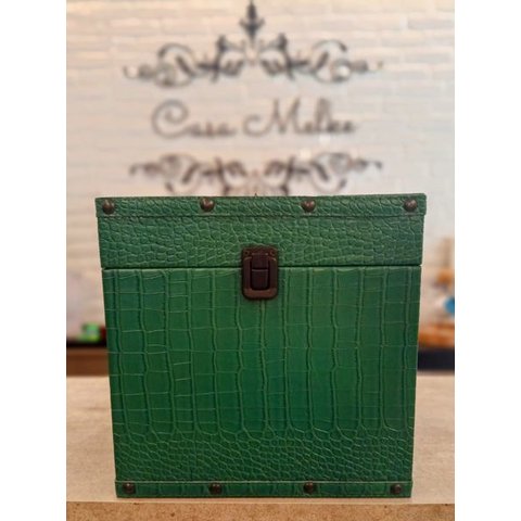 Caixa Quadrado Mdf Detalhe Pu Croco 24x24x24cm