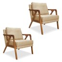 Ver imagem 1 de Kit 2 Poltronas Decorativa Luiza Linho Base em Madeira Castanho - Pallazio - Dourado