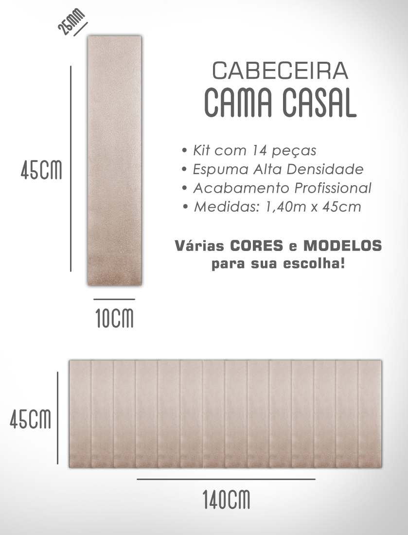 Kit 14 Cabeceiras Estofadas de Cama Box Comum Casal Modulada 1,40mx45cm - 9