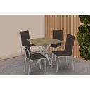 Ver imagem 1 de Conjunto: Mesa Sala Jantar Volga C/ Tampo de Madeira 90cm e 4 Cadeiras Amsterdã Niquel - Courano