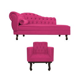 Kit Diva Recamier Juliana 185cm Lado Direito e 01 Poltrona Classic Suede Pink - Amarena Móveis - 2
