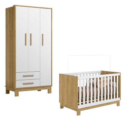 Berço Americano 4315 e Guarda Roupa 4340 Q Encanto Slim Freijó Toq Branco Acetinado – Qmovi