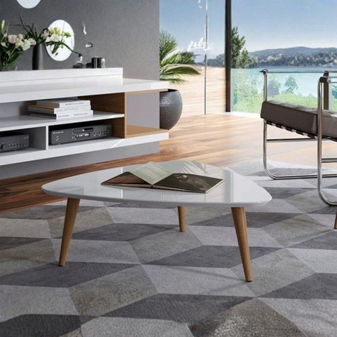 Mesa de Centro Triangular Utopia Baixa 85 cm Sala de Estar - Branco Gloss