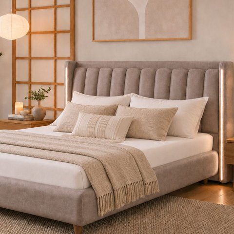 Cabeceira King com LED Yeon Veludo Nobre Avelã - Sallar Home