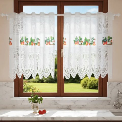 Cortina Pia Vitro Renda Cozinha Morango 1,60x0,80 Alt