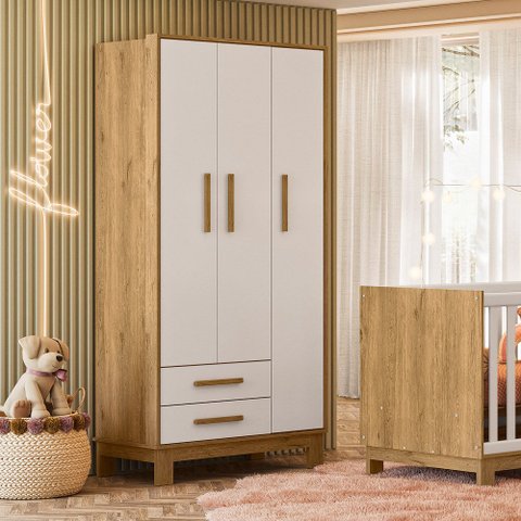 Guarda Roupa Roupeiro Infantil 4340 Freijó Branco Acetinado Patoti Móveis