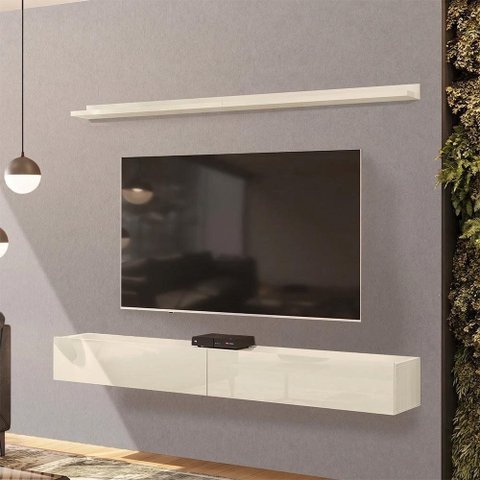 Bancada Suspensa e Prateleira 197cm Slat Z49 Off White - Mpozenato